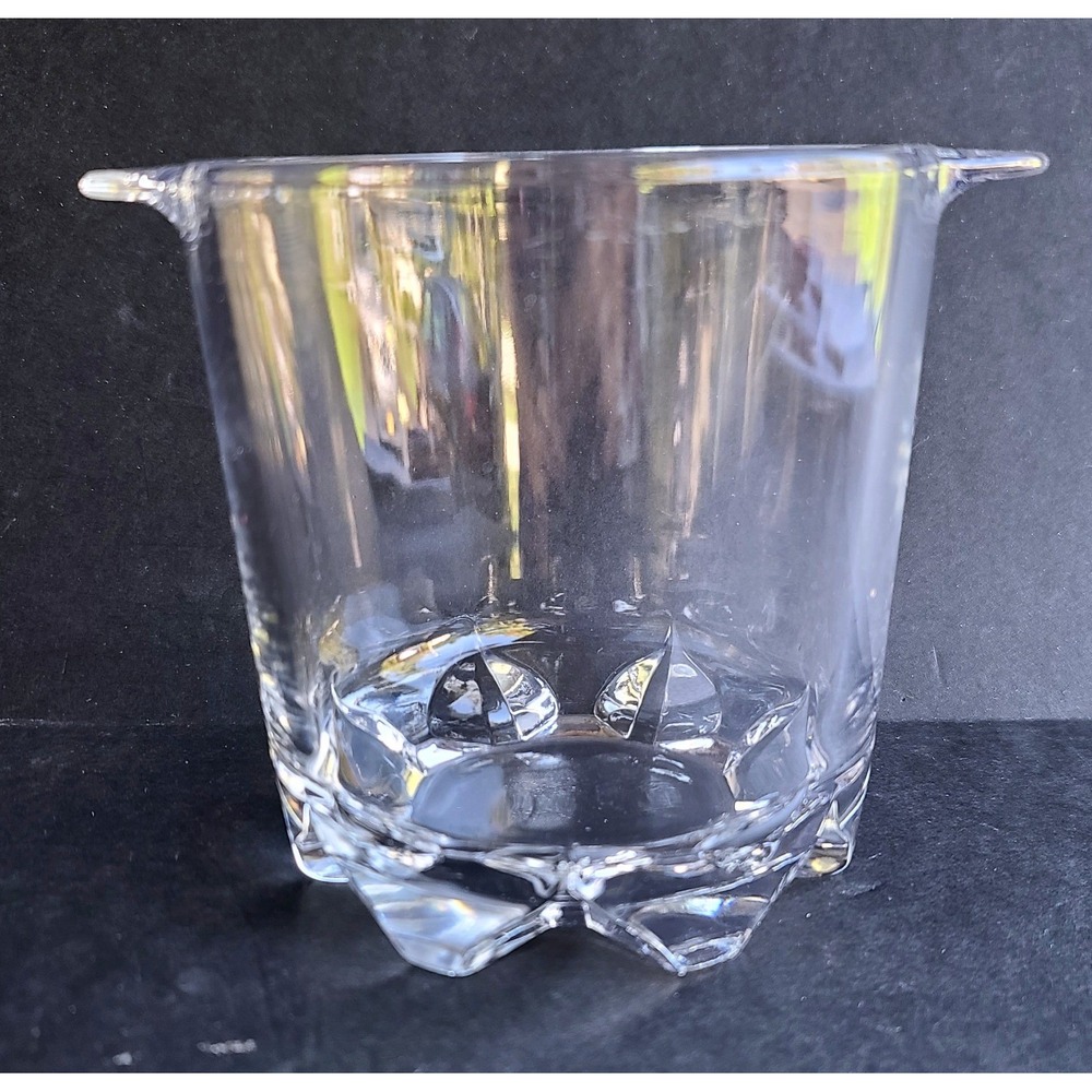 Vintage Made in Italy 1960's‎ Clear Glass Ice Bucket Faceted Base Tab Handles